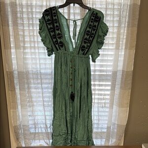 Free People NWOT Green Embellished Maxi Dress